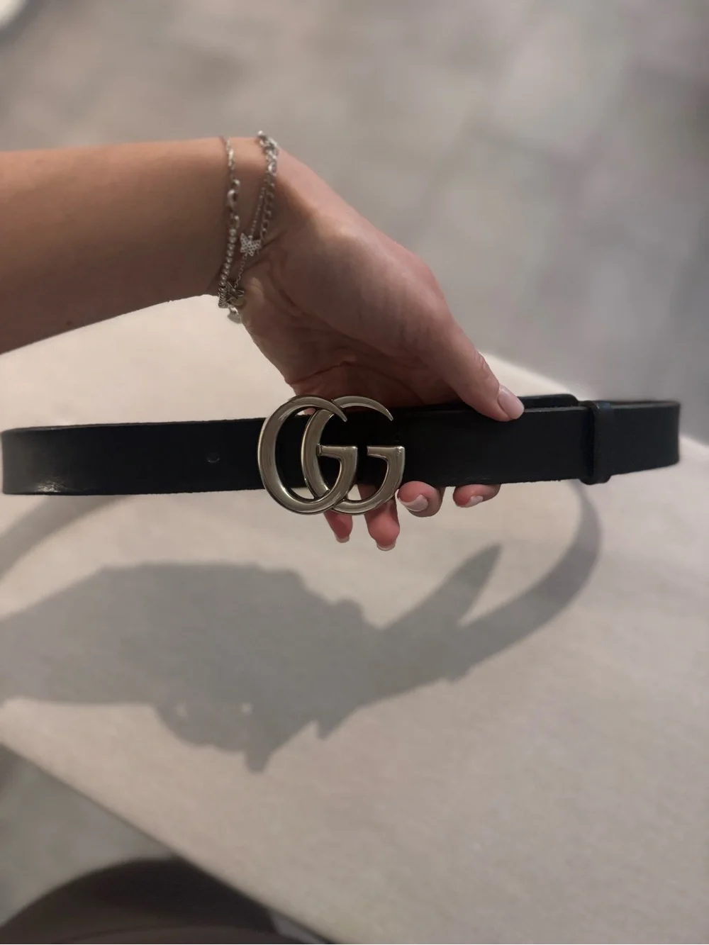 Gucci Black Leather Belt with Silver Double G Buckle